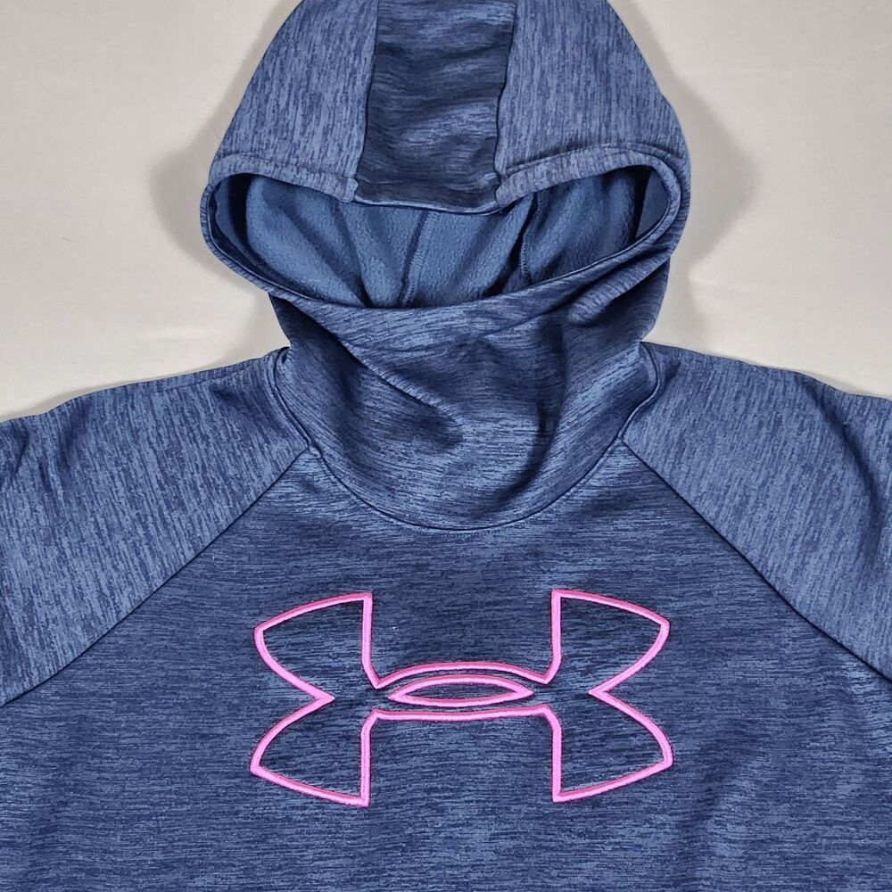 Under Armour Hoodie Womens Medium Blue Coldgear Loose Fit Fleece Lined Logo - Picture 2 of 7